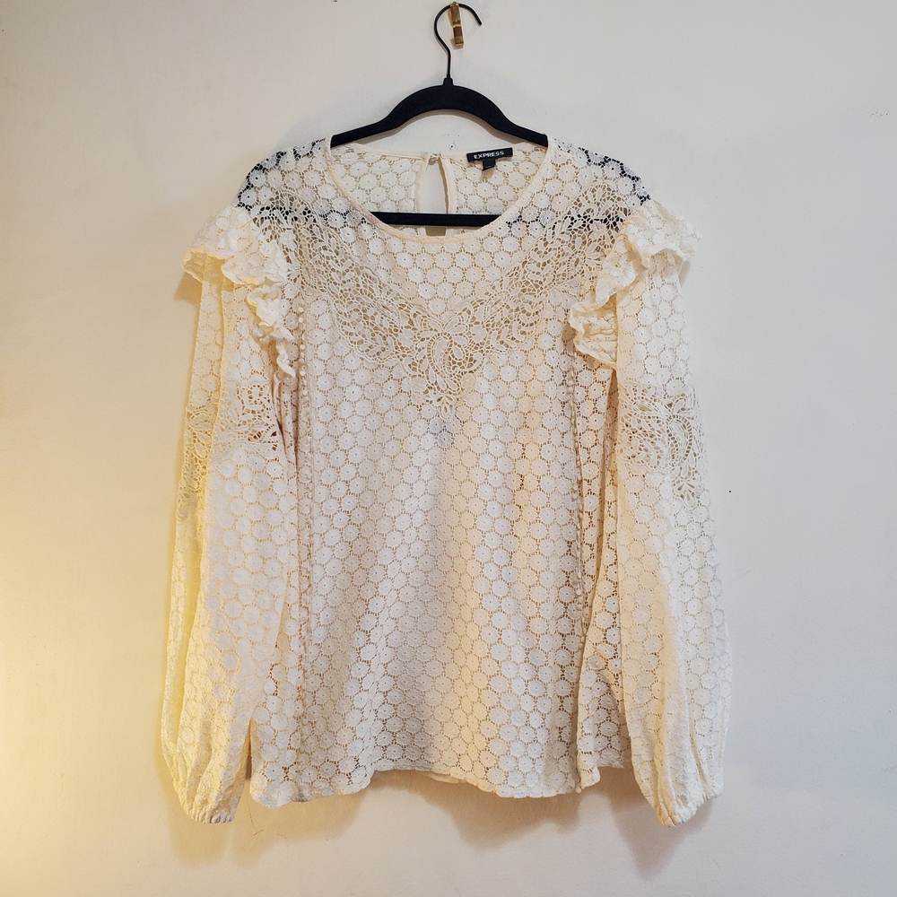Express Cream Lace Flutter Sleeve Blouse